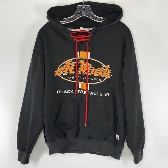Harley Davidson Al Muth Black River Falls, WI Hooded Sweatshirt Size Medium - Picture 1 of 7